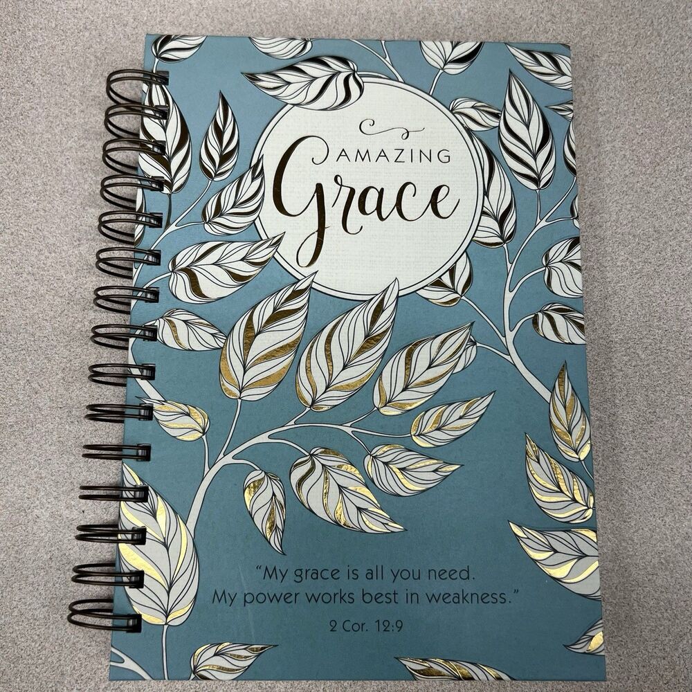 AMAZING GRACE Hardcover Spiral Notebook Journal Blue Lined Bible Scripture Leafy